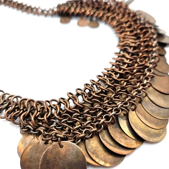 VINTAGE Bronze Tone Metal Disk Chainmail Statement Necklace - Picture 5 of 8